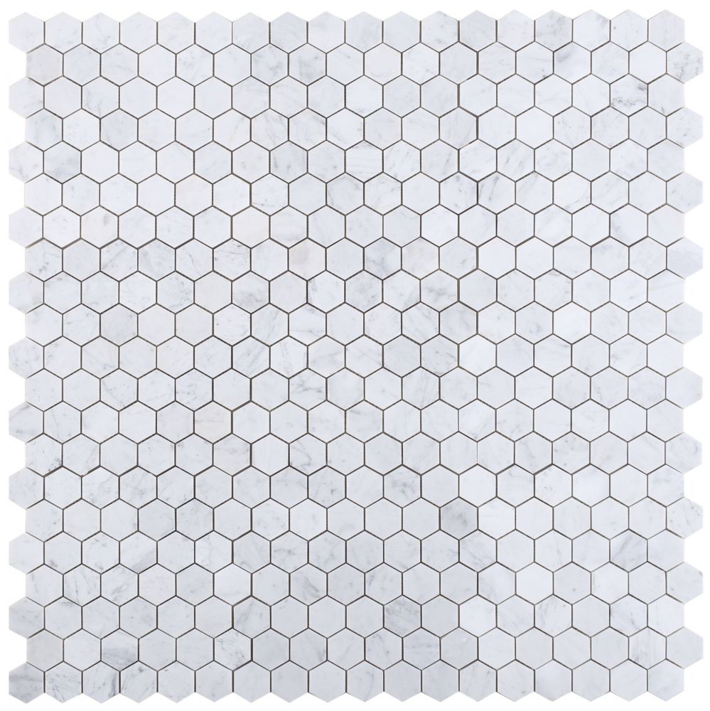 Elysium - Hexagon Carrara 2x2 Polished 11.75 in. x 11.75 in. Marble Mosaic