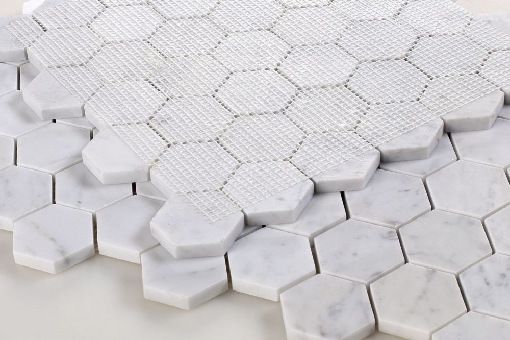 Elysium - Hexagon Carrara 2x2 Polished 11.75 in. x 11.75 in. Marble Mosaic