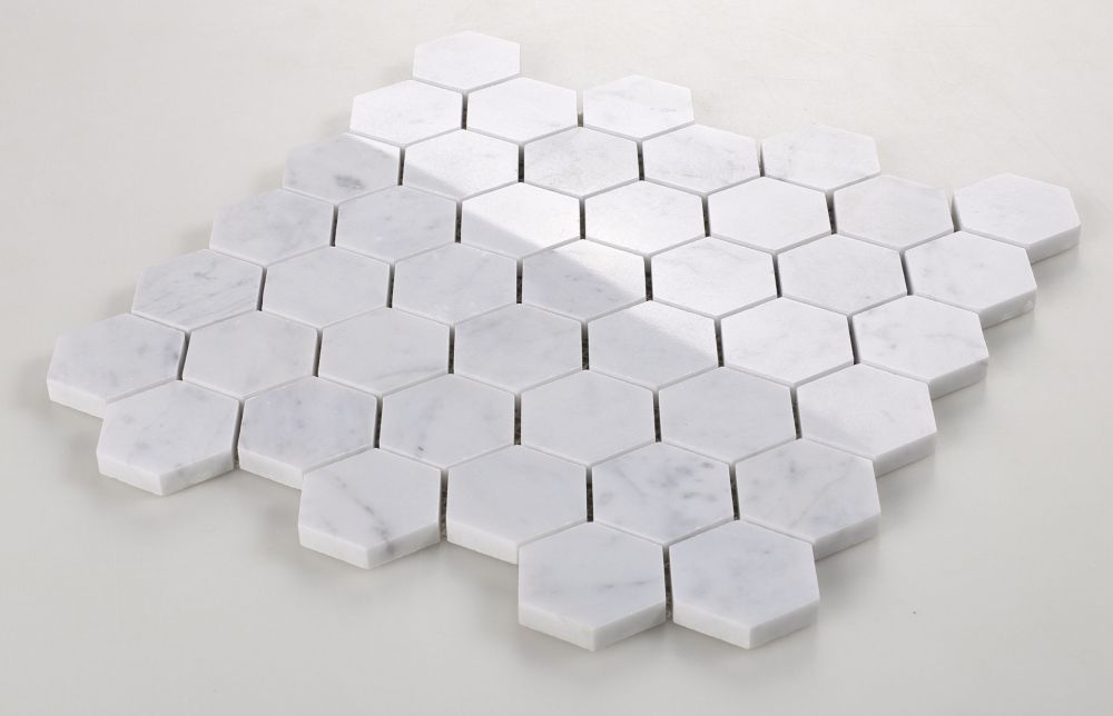 Elysium - Hexagon Carrara 2x2 Polished 11.75 in. x 11.75 in. Marble Mosaic