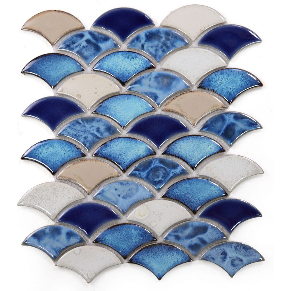 Elysium - Dragon Scale Blue 10 in. x 12 in. Porcelain Mosaic