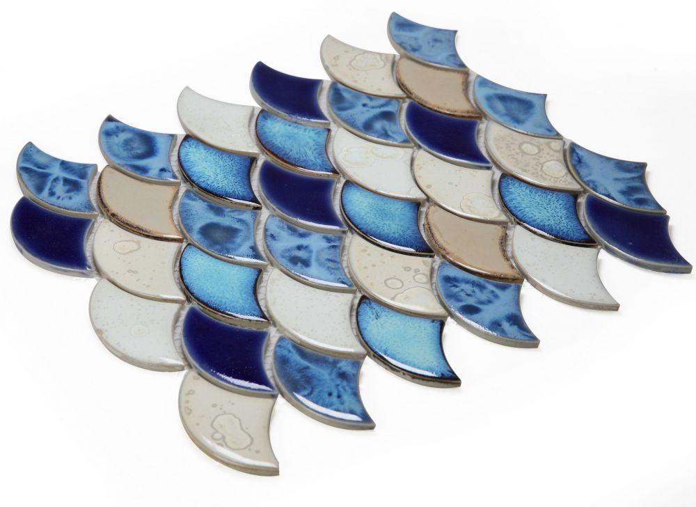 Elysium - Dragon Scale Blue 10 in. x 12 in. Porcelain Mosaic