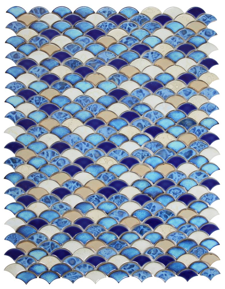 Elysium - Dragon Scale Blue 10 in. x 12 in. Porcelain Mosaic