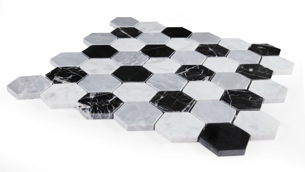 Elysium - Hexagon Moonlight 11.75 in. x 12 in. Marble Mosaic