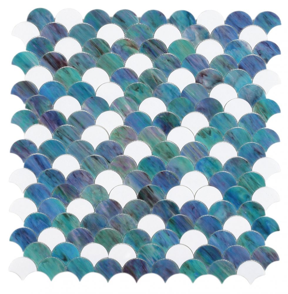 Elysium - Newport Scale Ocean 9.5 in. x 9.75 in. Stained Glass Tile