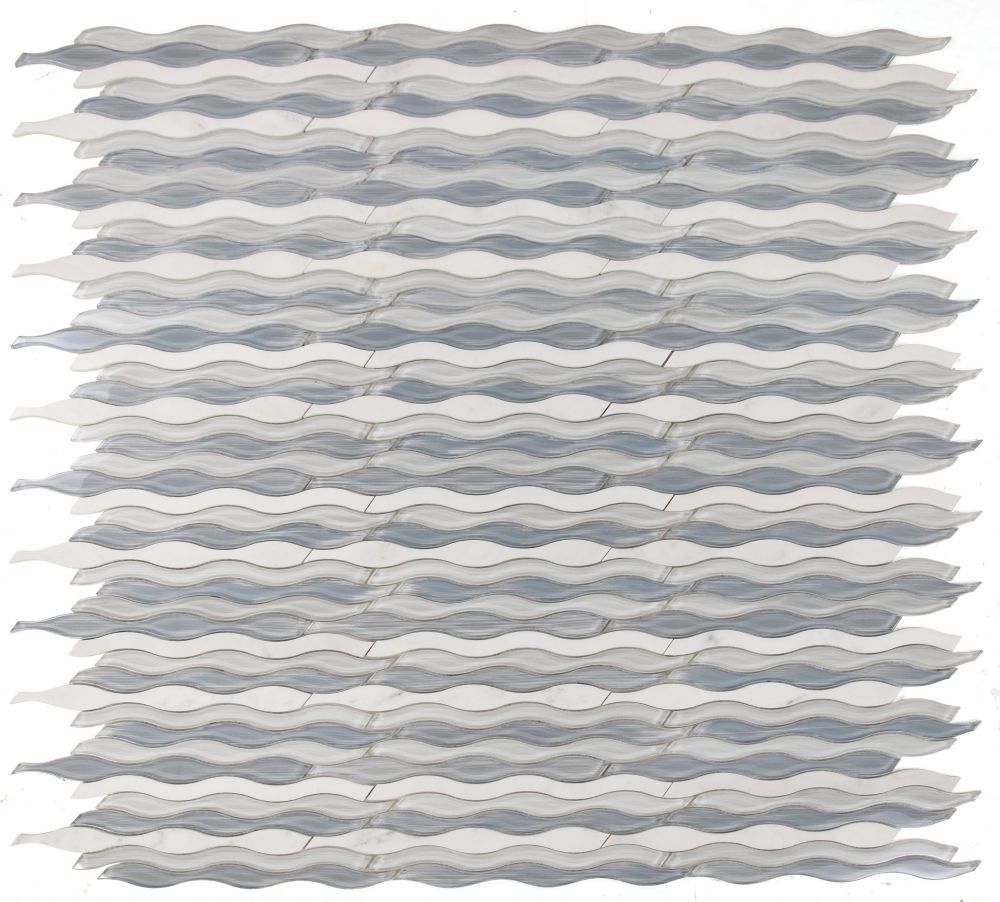 Elysium - Water Carrara Goose 11.5 in. x 12.5 in. Glass and Marble Mosaic