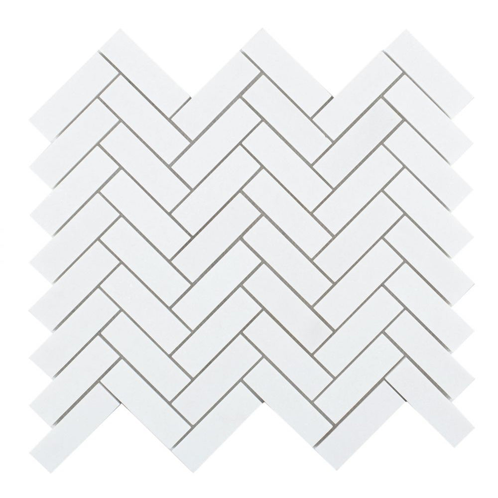 Elysium - Chevron Long Thassos 11 in. x 12.5 in. Marble Mosaic