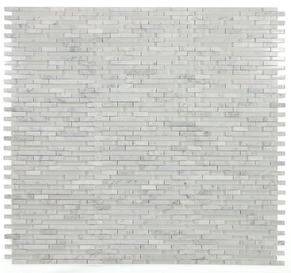 Elysium - Linear Carrara White 11.75 in. x 12 in. Glass and Marble Mosaic