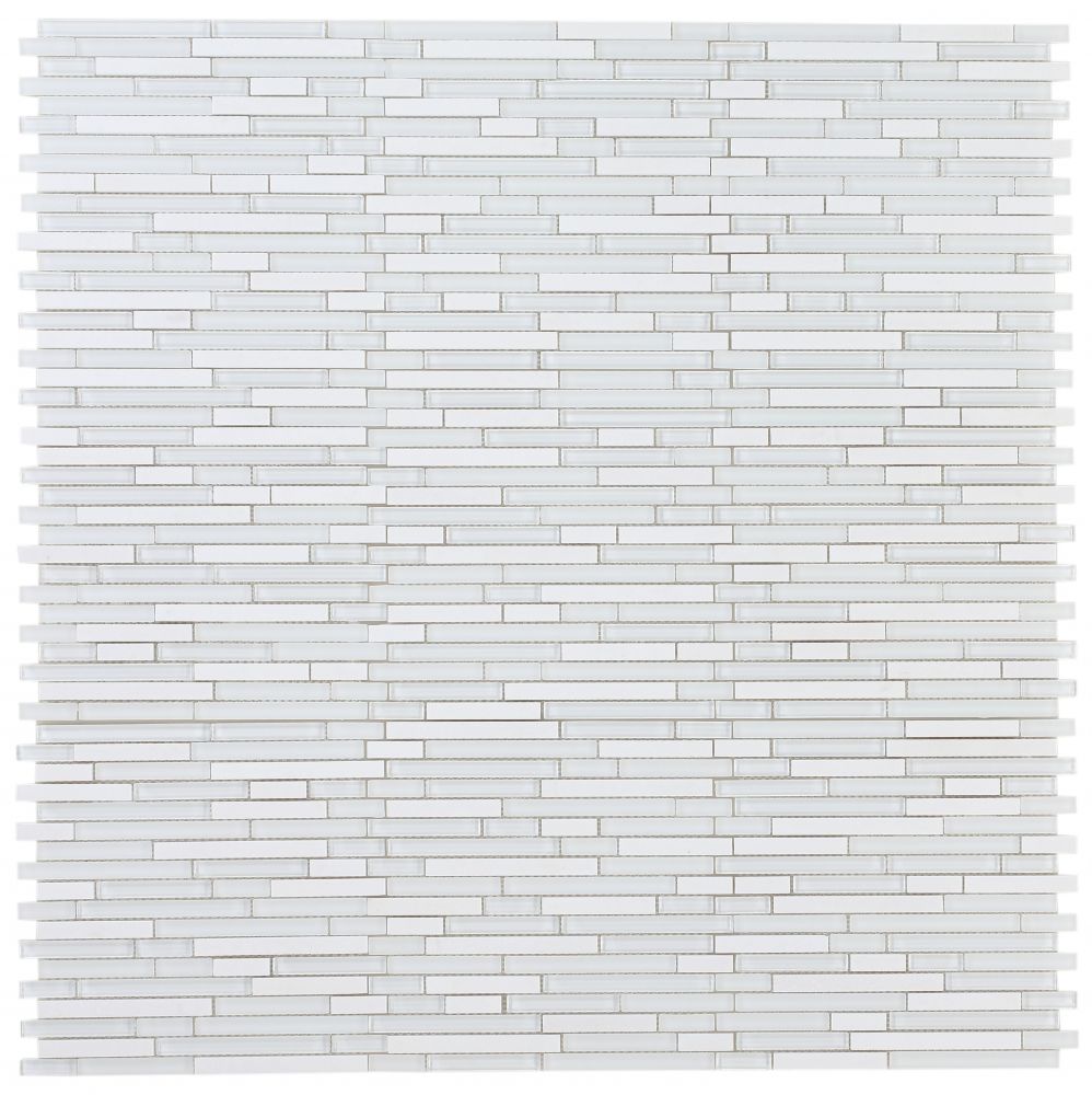 Elysium - Linear Thassos 11.75 in. x 12 in. Marble and Glass Mosaic