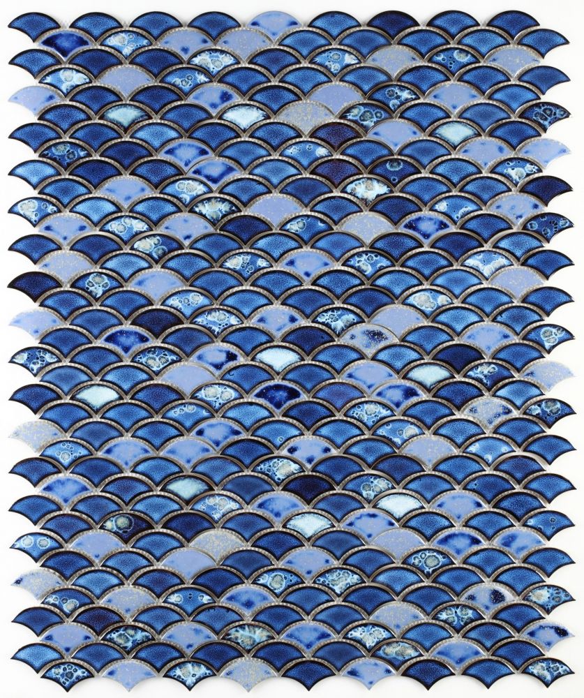 Elysium - Dragon Scale 9.75 in. x 12 in. Porcelain Mosaic - Royal Blue