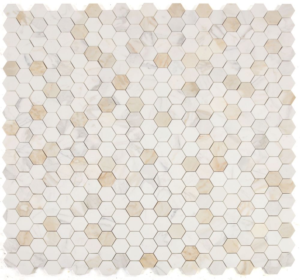 Elysium - Hexagon 2&quot; x 2&quot; Marble Mosaic - Calacatta Gold Honed