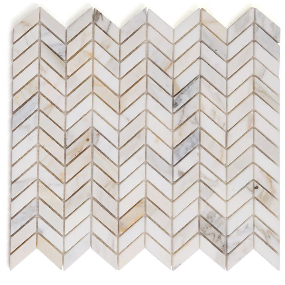 Elysium - Chevron 10.75 in. x 12.25 in. Marble Mosaic - Petite Calacatta