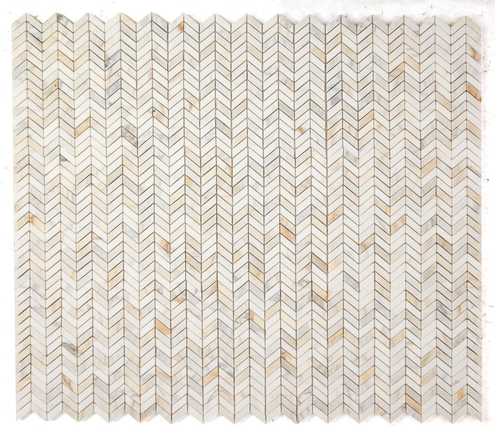 Elysium - Chevron 10.75 in. x 12.25 in. Marble Mosaic - Petite Calacatta