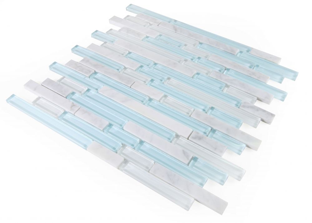 Elysium - Linear Carrara Turquoise 11.75 in. x 12 in. Glass and Marble Mosaic