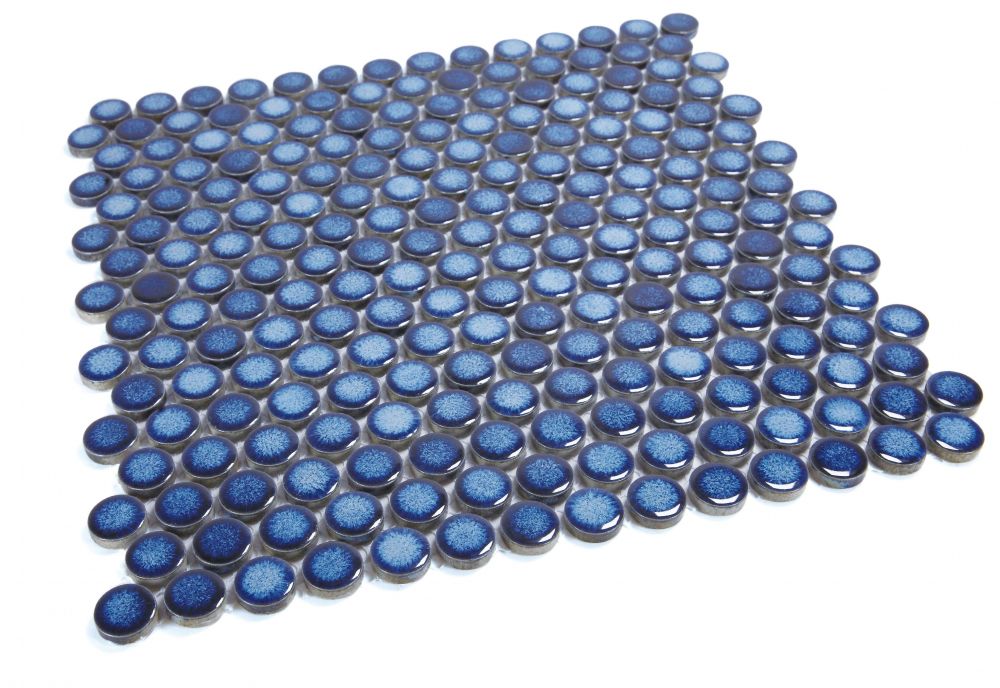 Elysium - Penny Round 11.5 in. x 11.5 in. Porcelain Mosaic - Blue