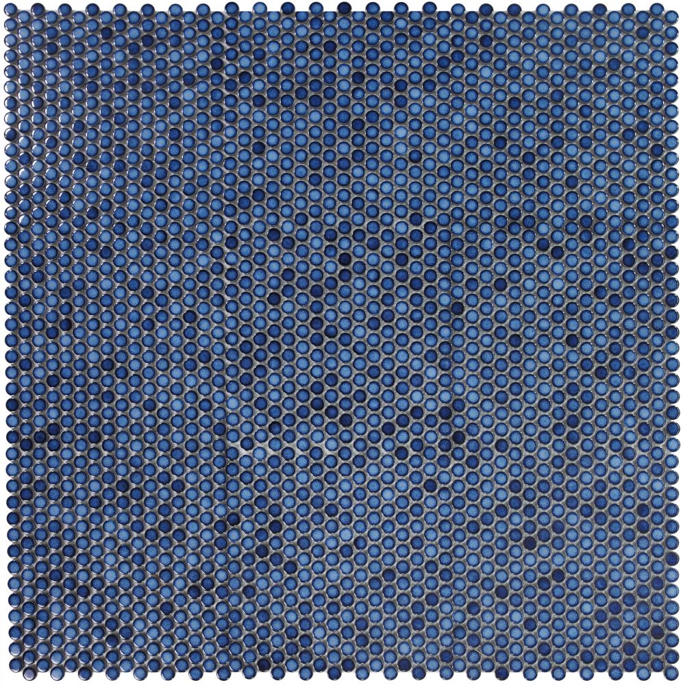 Elysium - Penny Round 11.5 in. x 11.5 in. Porcelain Mosaic - Blue