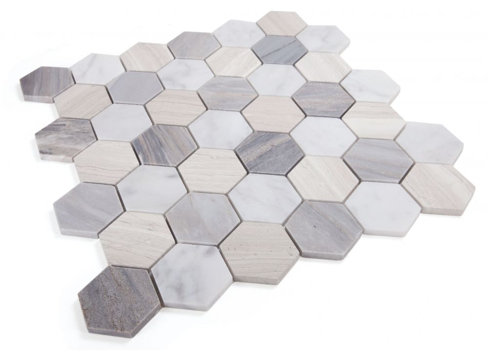 Elysium - Hexagon 2&quot; x 2&quot; Marble Mosaic - Blue