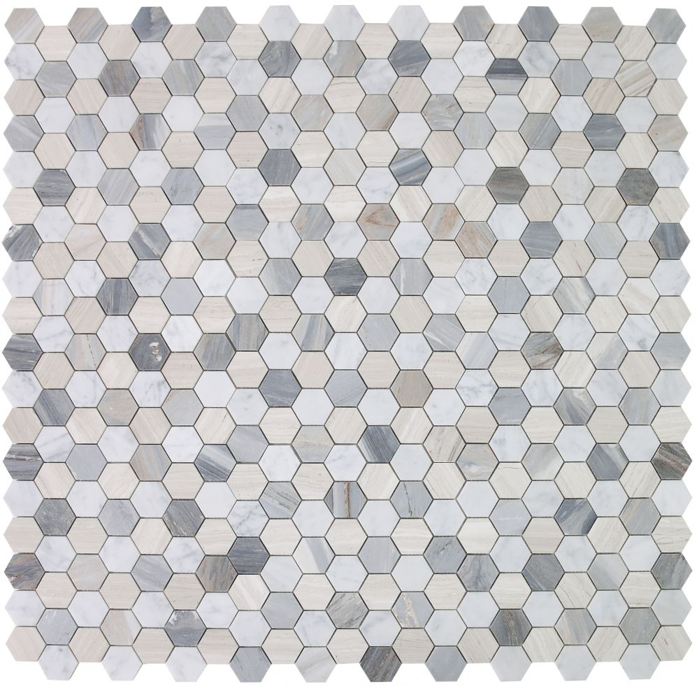 Elysium - Hexagon 2&quot; x 2&quot; Marble Mosaic - Blue