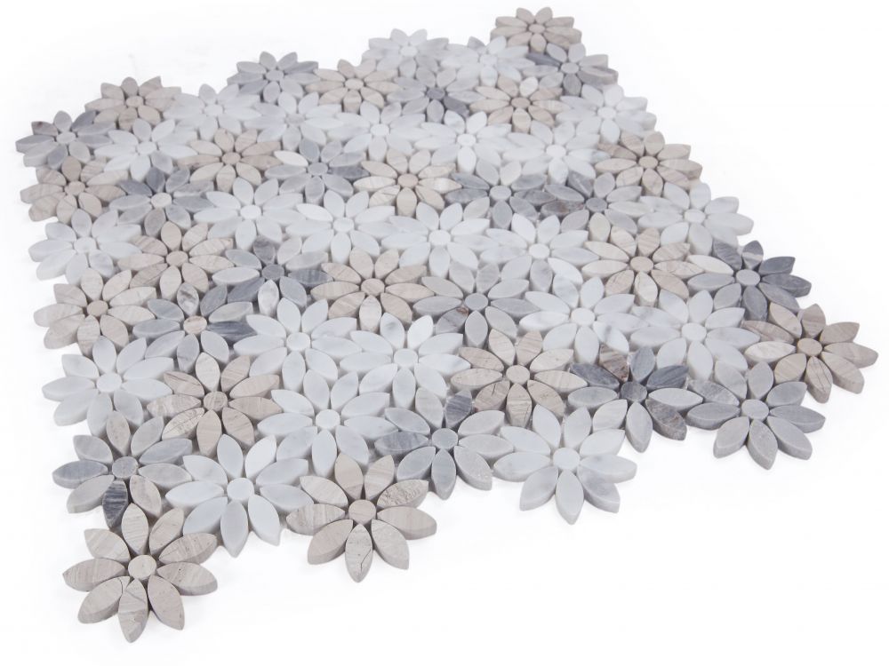 Elysium - Daisy Wild Sky 12.5 in. x 12.75 in. Glass and Stone Mosaic