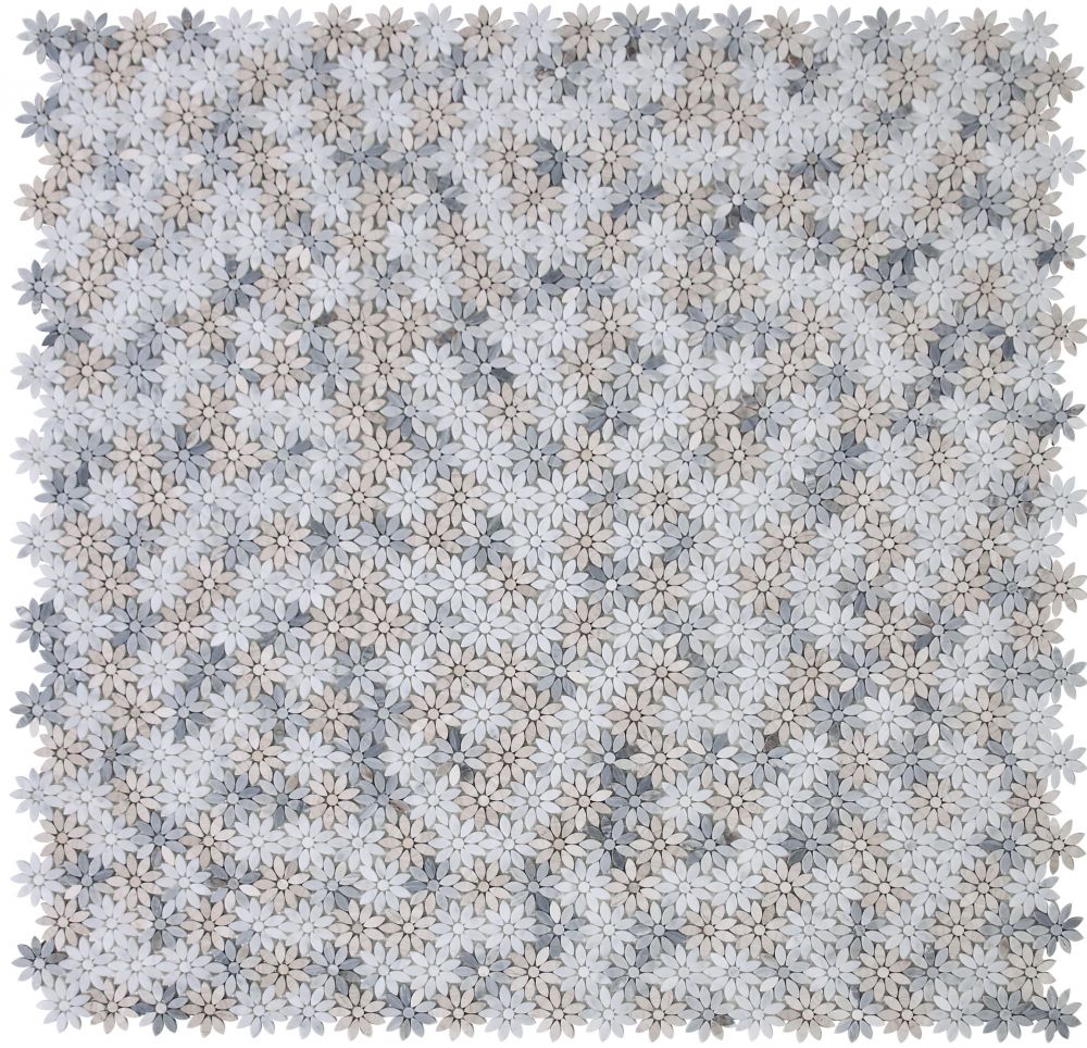 Elysium - Daisy Wild Sky 12.5 in. x 12.75 in. Glass and Stone Mosaic