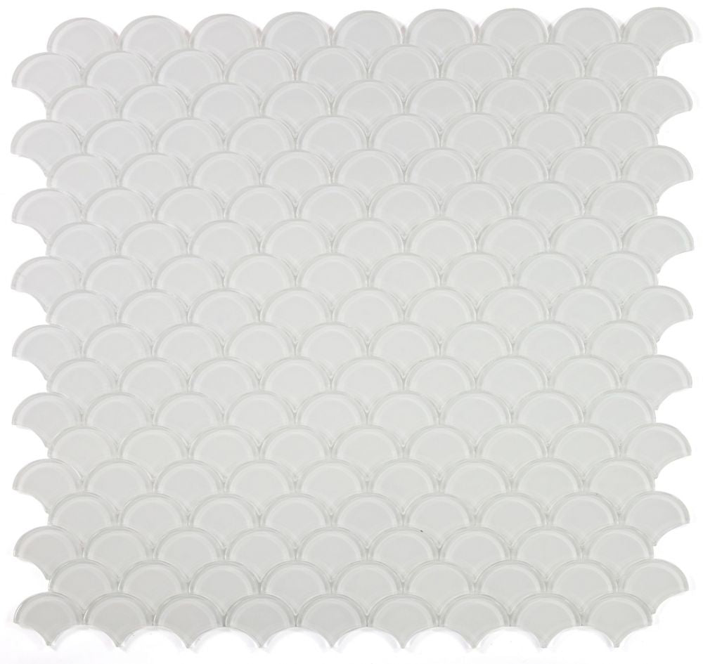 Elysium - Dragon Scale 9.5 in. x 9.75 in. Glass Mosaic - White