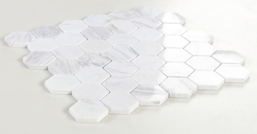 Elysium - Hexagon White 12 in. x 12 in. Marble Mosaic