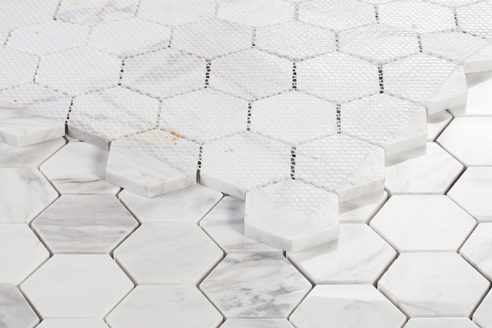 Elysium - Hexagon White 12 in. x 12 in. Marble Mosaic