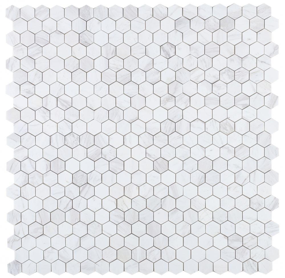 Elysium - Hexagon White 12 in. x 12 in. Marble Mosaic