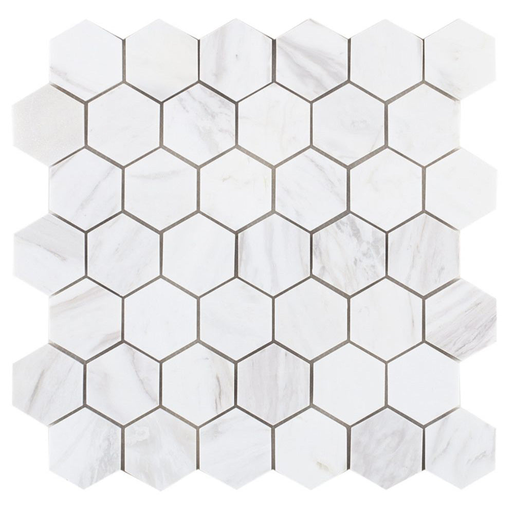 Elysium - Hexagon White 12 in. x 12 in. Marble Mosaic