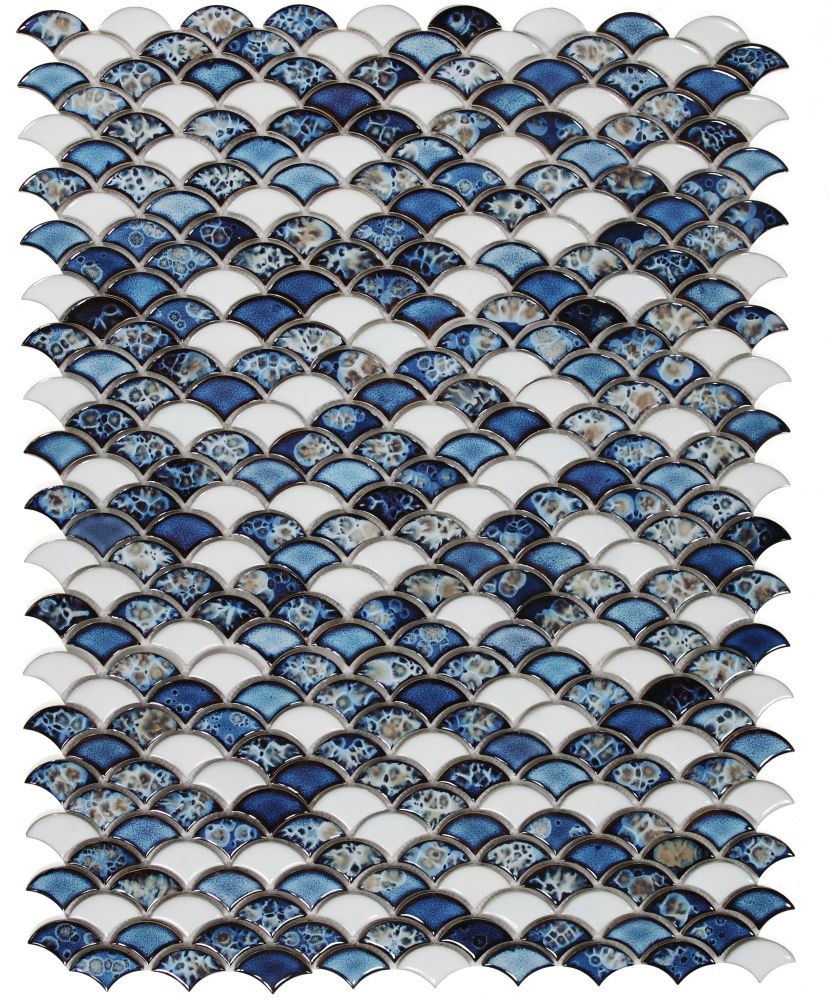 Elysium - Dragon Scale 9.75 in. x 12 in. Porcelain Mosaic - Ocean