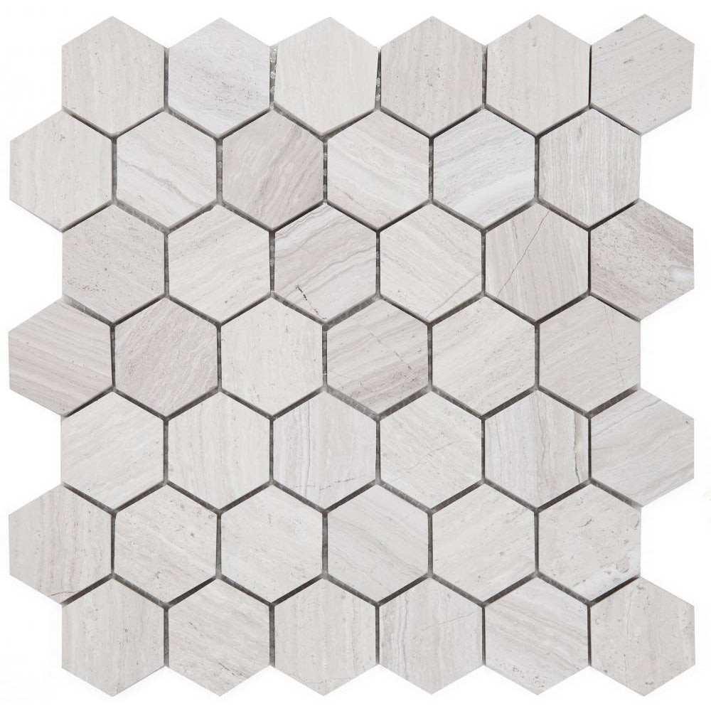 Elysium - Hexagon Grey 2x2 12 in. x 12 in. Marble Mosaic