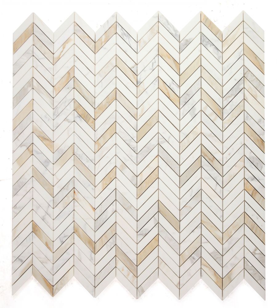 Elysium - Chevron 11 in. x 11 in. Polished Marble Mosaic - Calacatta Gold