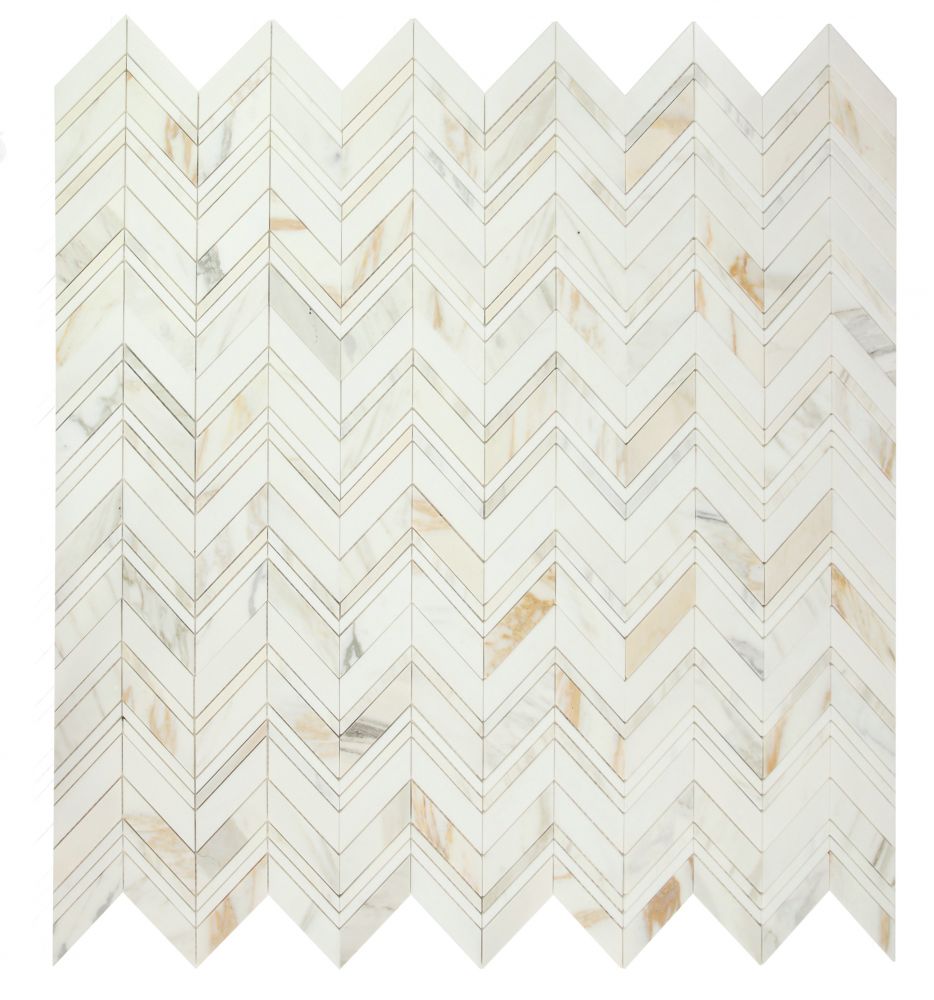 Elysium - Chevron 11.75 in. x 12.25 in. Marble Mosaic - Ravenna Calacatta