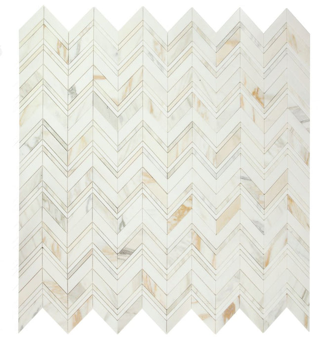 Elysium - Chevron 11.75 in. x 12.25 in. Marble Mosaic - Ravenna Calacatta