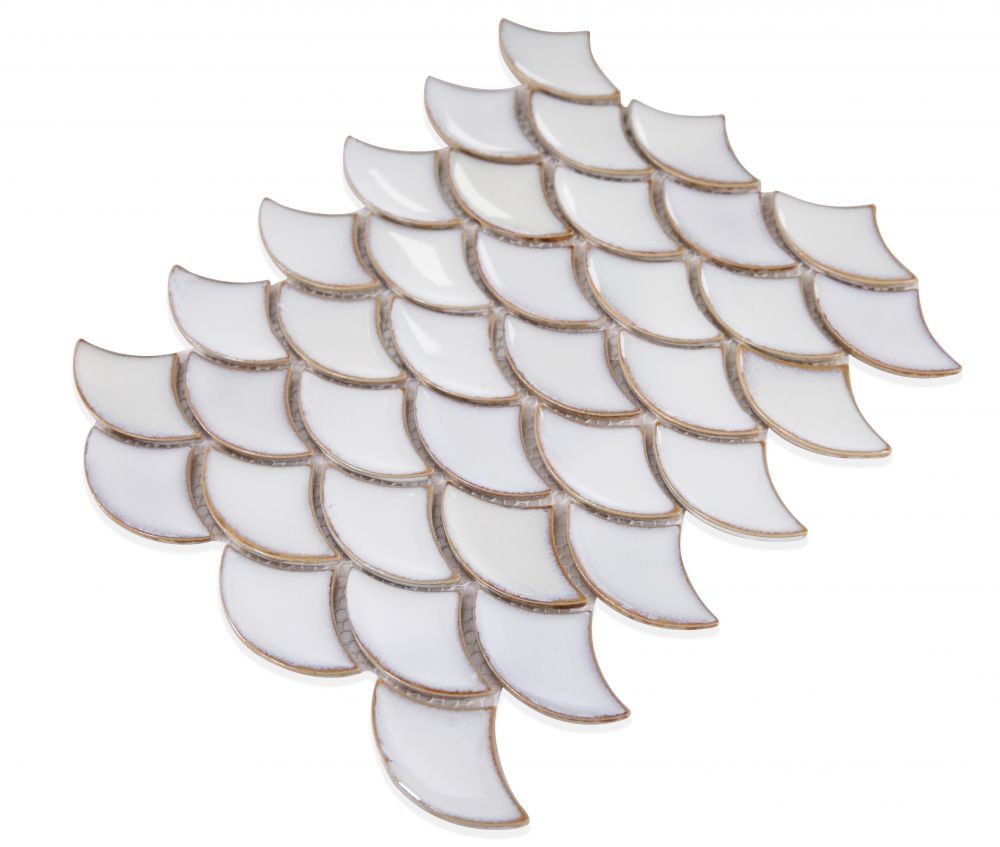 Elysium - Dragon Scale 9.75 in. x 12 in. Porcelain Mosaic - Fancy White