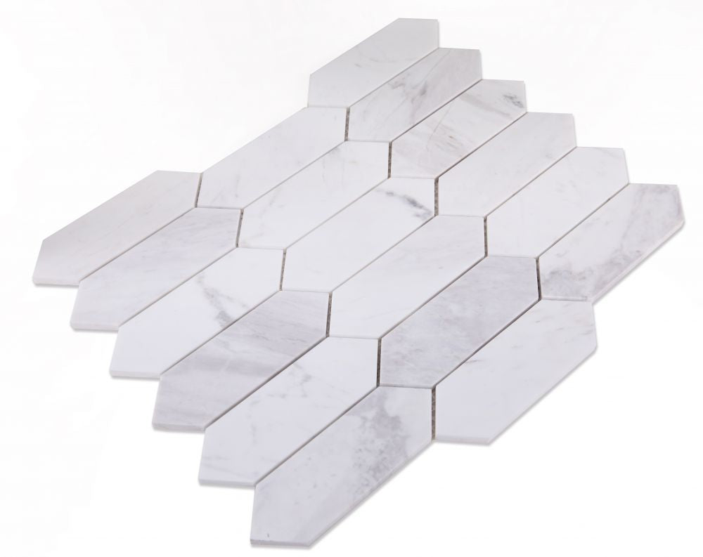 Elysium - Elongated Hex 11.75 in. x 15 in. Marble Mosaic - White