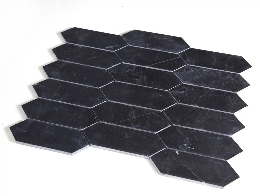 Elysium - Elongated Hex 11.75 in. x 15 in. Marble Mosaic - Marquina