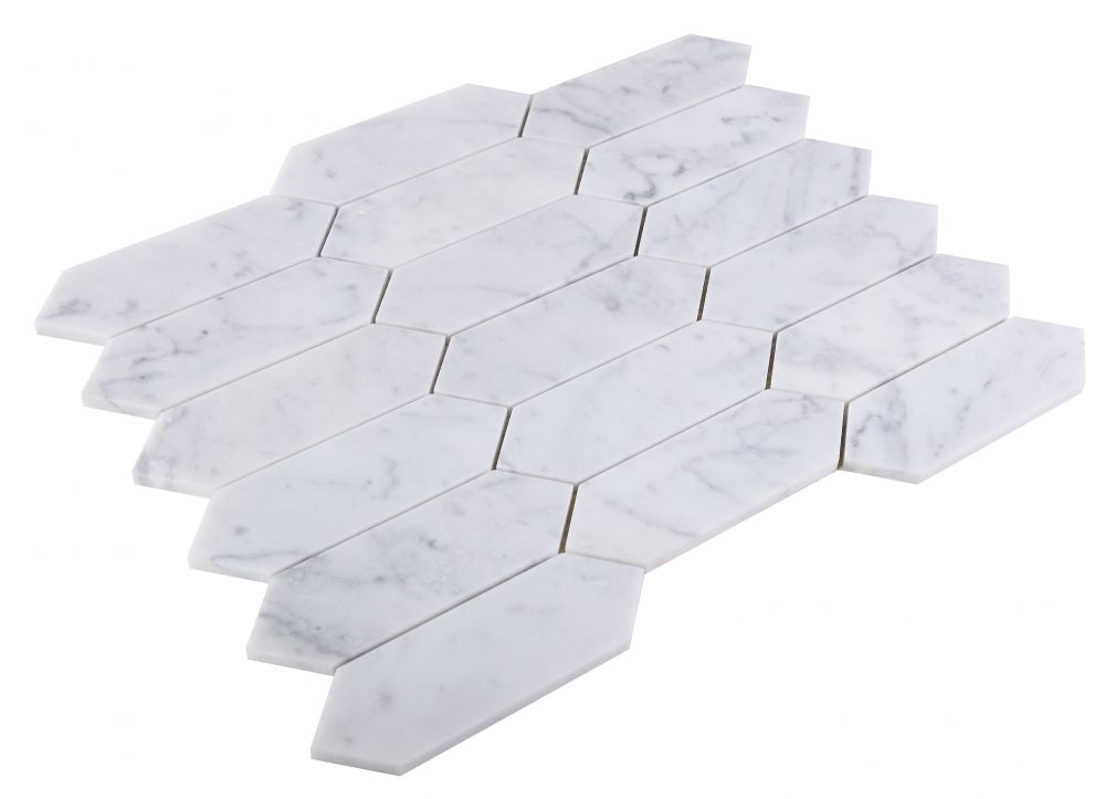 Elysium - Elongated Hex 11.75 in. x 15 in. Marble Mosaic - Carrara Honed