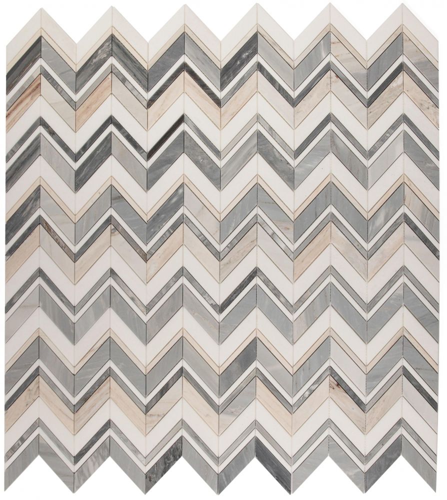 Elysium - Chevron 11.75 in. x 12.25 in. Marble Mosaic - Ravenna Blue