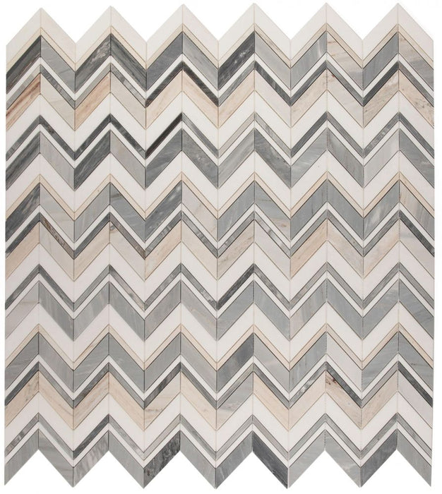 Elysium - Chevron 11.75 in. x 12.25 in. Marble Mosaic - Ravenna Blue