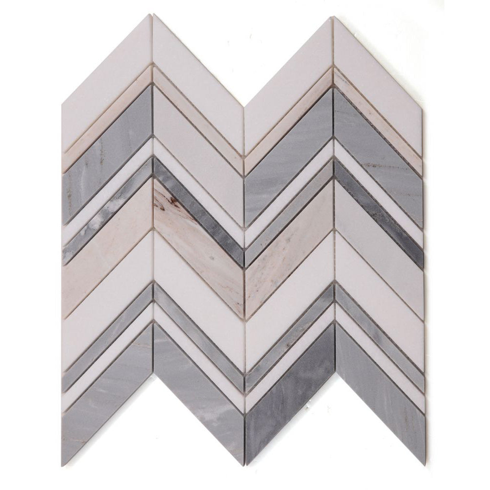 Elysium - Chevron 11.75 in. x 12.25 in. Marble Mosaic - Ravenna Blue