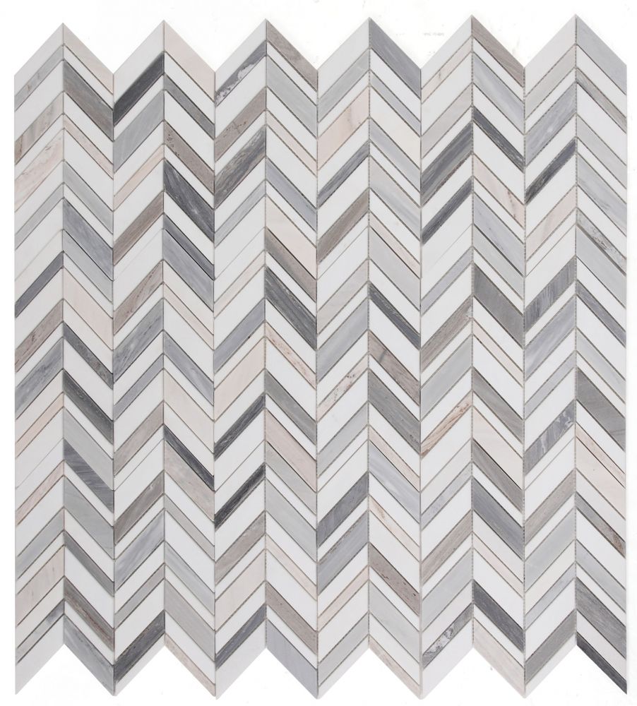 Elysium - Chevron 11.75 in. x 12 in. Marble Mosaic - Shadow Blue