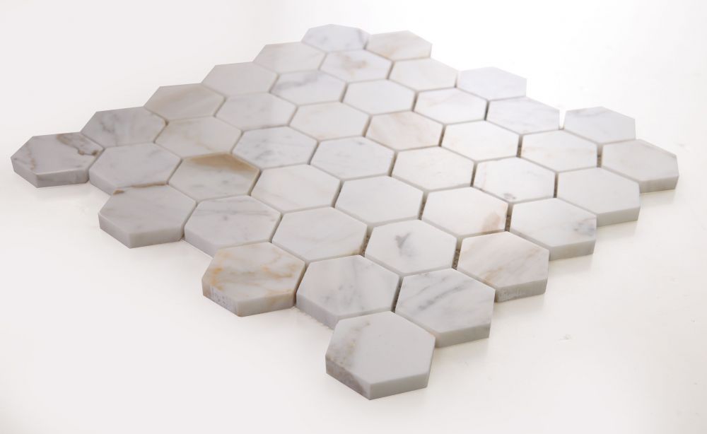 Elysium - Hexagon 2&quot; x 2&quot; Marble Mosaic - Calacatta Gold Polished