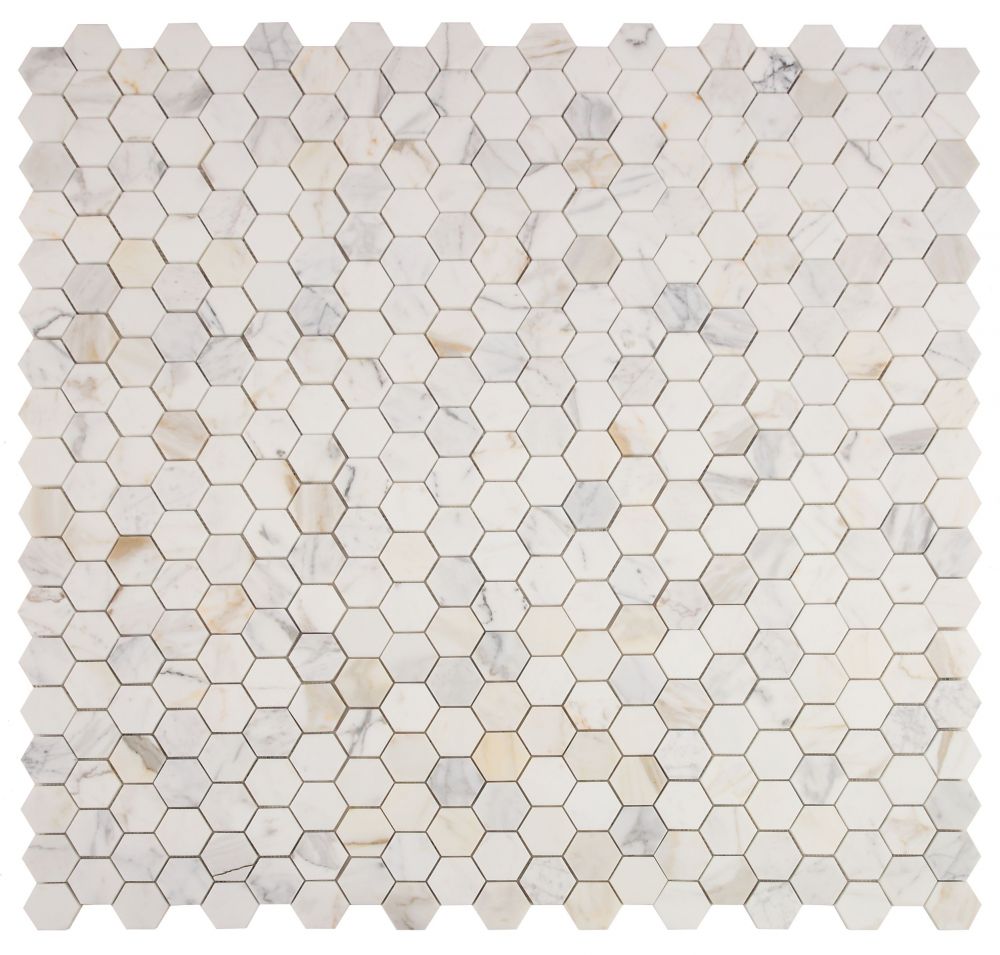 Elysium - Hexagon 2&quot; x 2&quot; Marble Mosaic - Calacatta Gold Polished