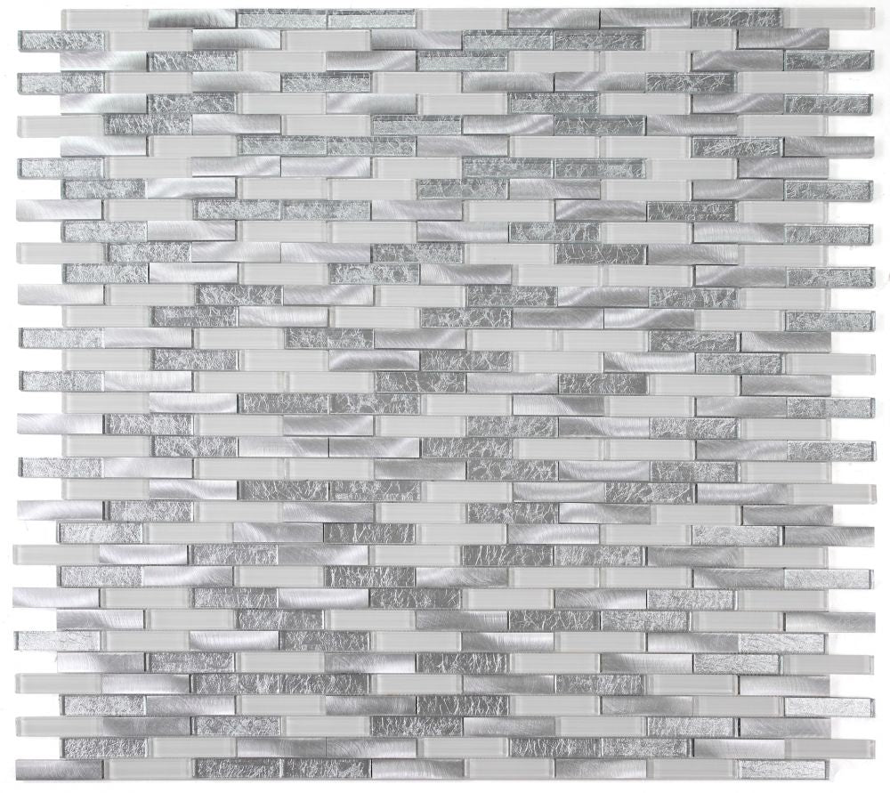 Elysium - Linear Metallic Silver 11.75 in. x 11.75 in. Glass and Metal Mosaic