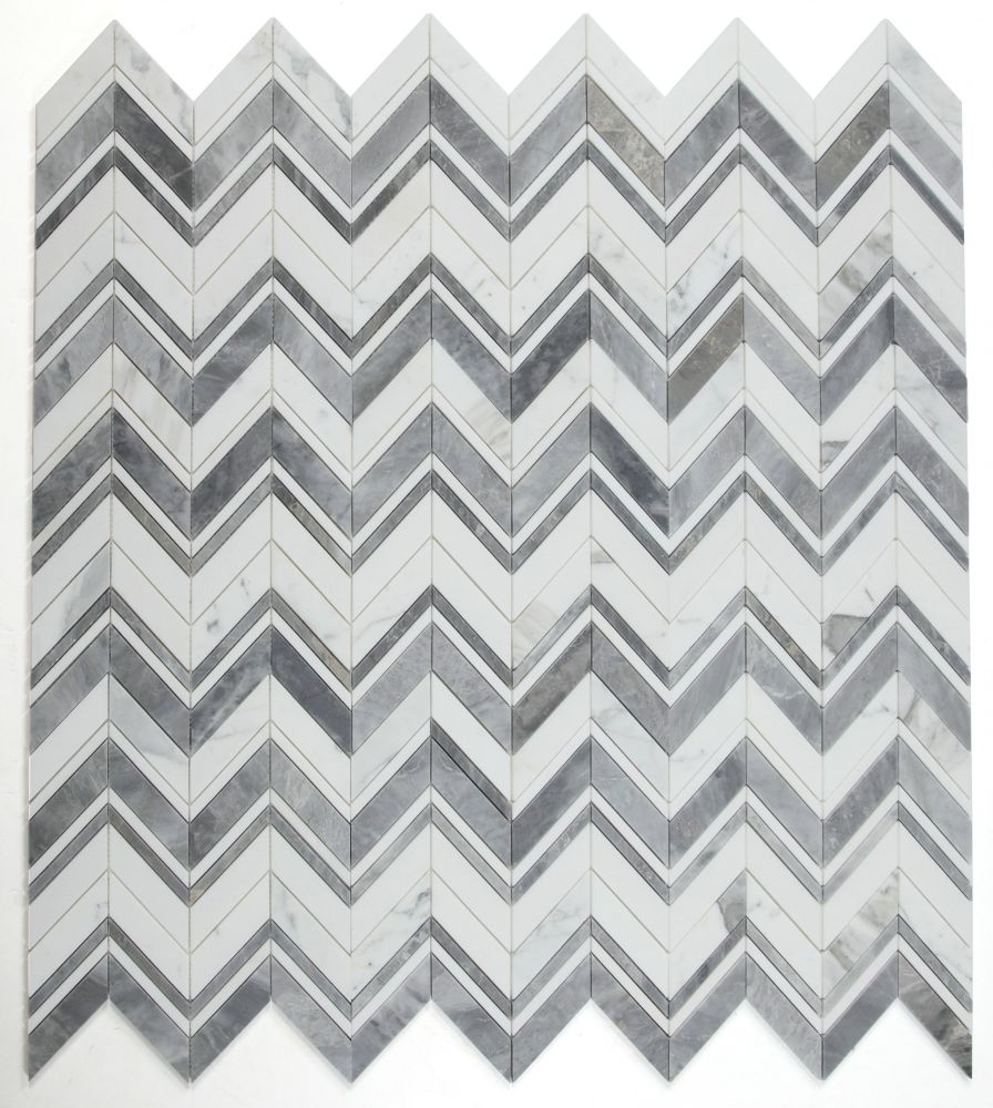 Elysium - Chevron 11.75 in. x 12.25 in. Marble Mosaic - Ravenna Grey