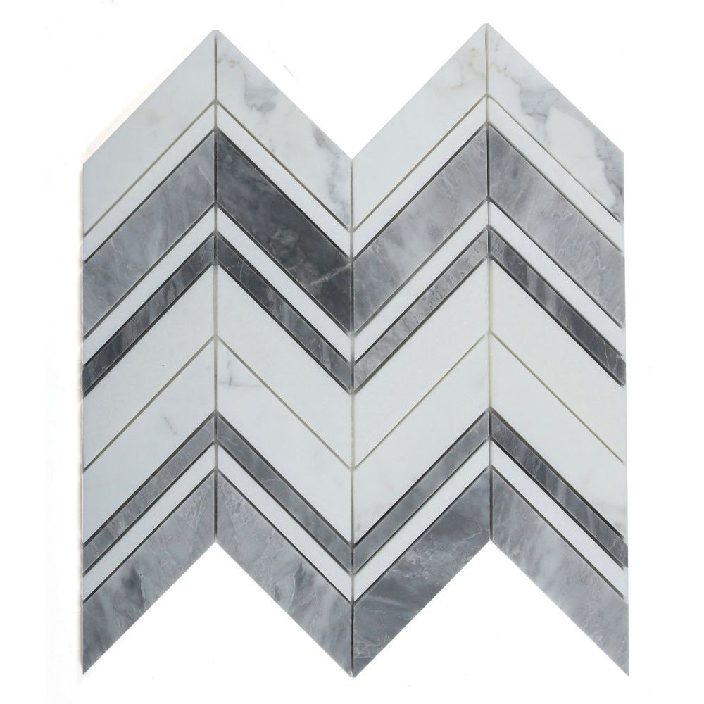 Elysium - Chevron 11.75 in. x 12.25 in. Marble Mosaic - Ravenna Grey