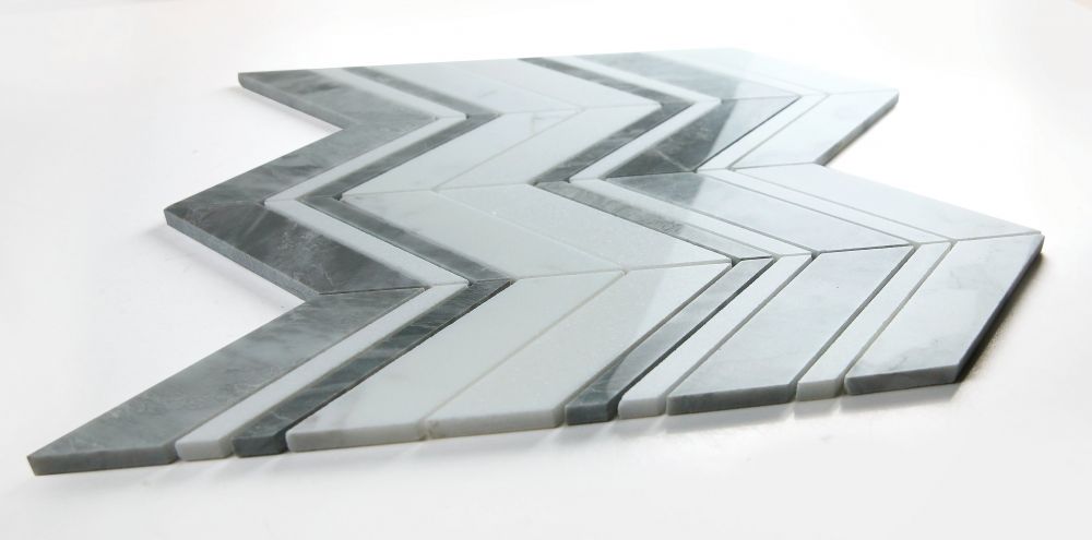 Elysium - Chevron 11.75 in. x 12.25 in. Marble Mosaic - Ravenna Grey