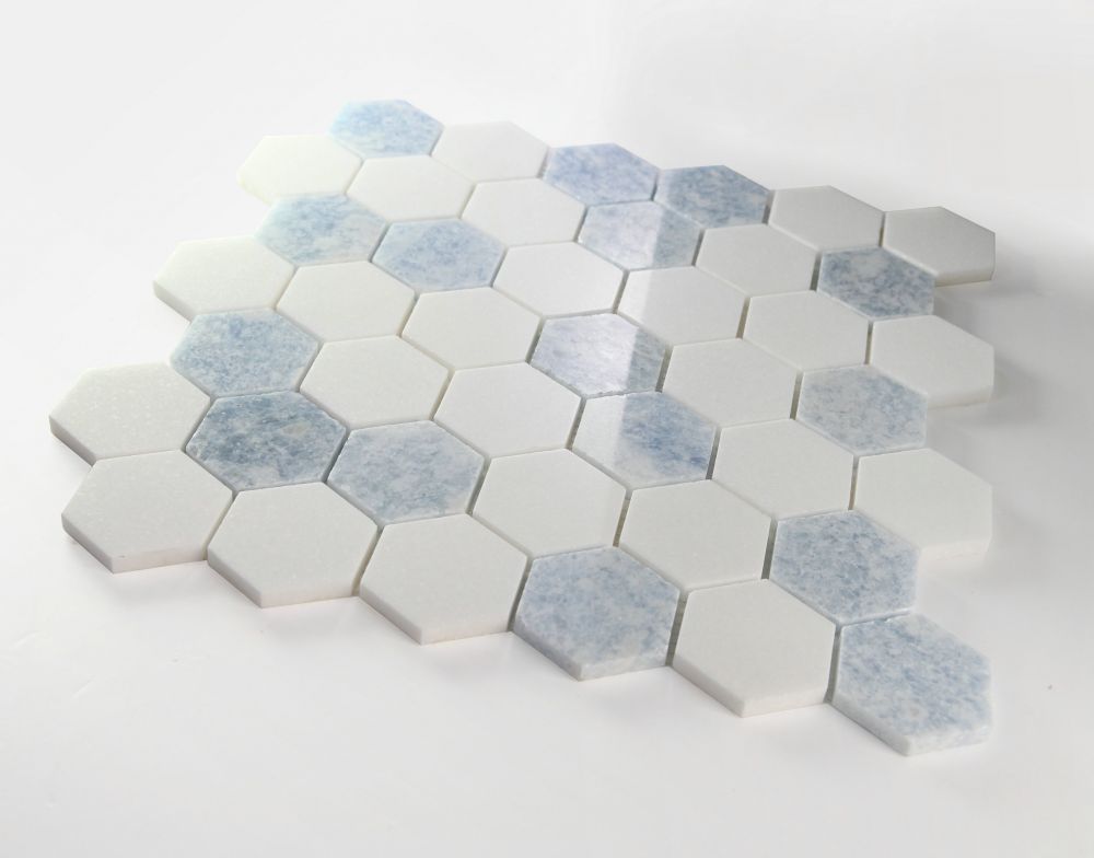 Elysium - Hexagon 2&quot; x 2&quot; Marble Mosaic - Crystal Ocean