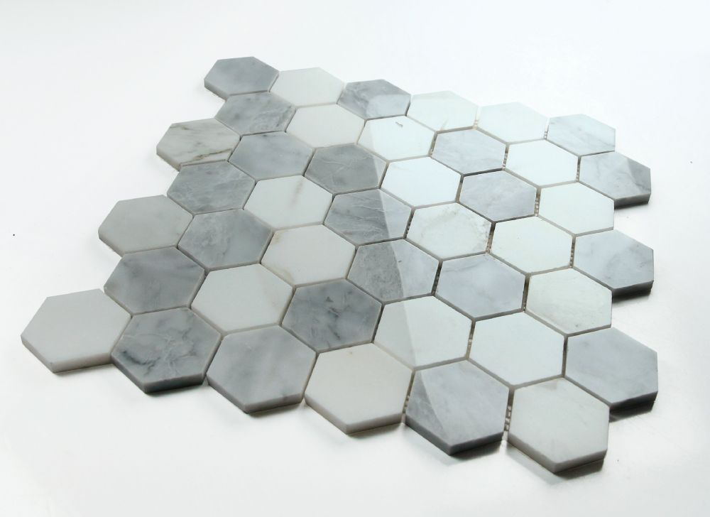 Elysium - Hexagon 2&quot; x 2&quot; Marble Mosaic - City Grey