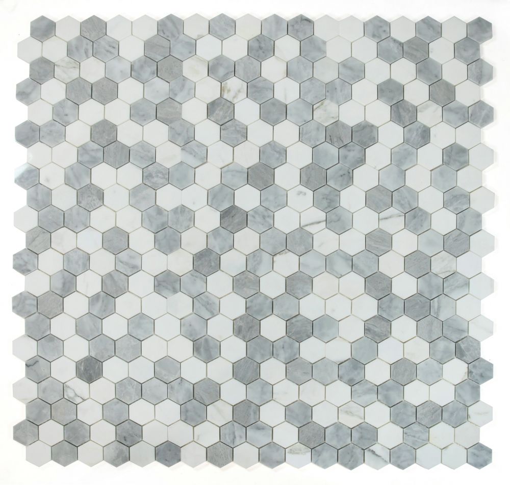 Elysium - Hexagon 2&quot; x 2&quot; Marble Mosaic - City Grey